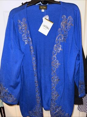 Bob Mackie Cobalt Blue Open Embellished Cardigan